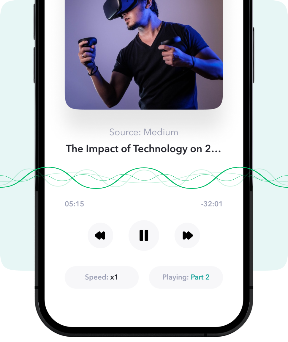 The Peech player, showing a saved article being narrated